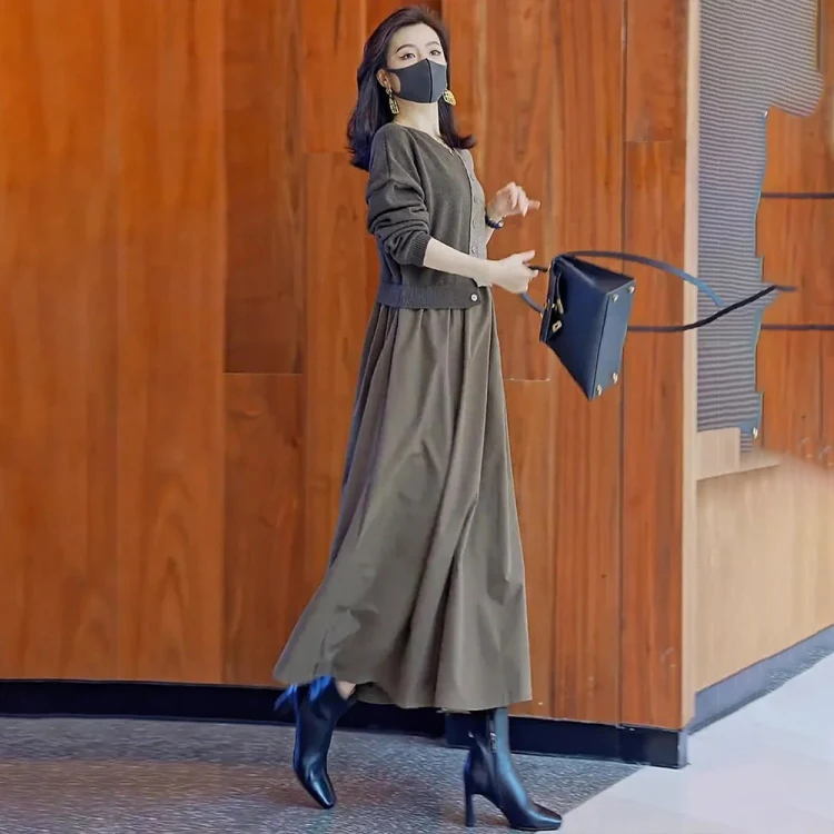 【限時活動 貨到付款】針織假兩件連衣裙，上身減齡顯氣質！